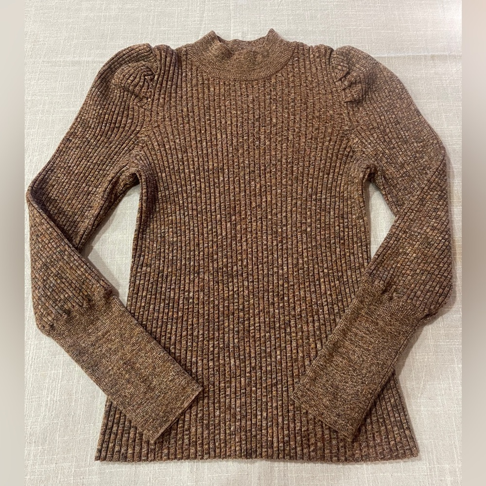 Who What Wear ribbed puff sleeve mock neck stretch sweater